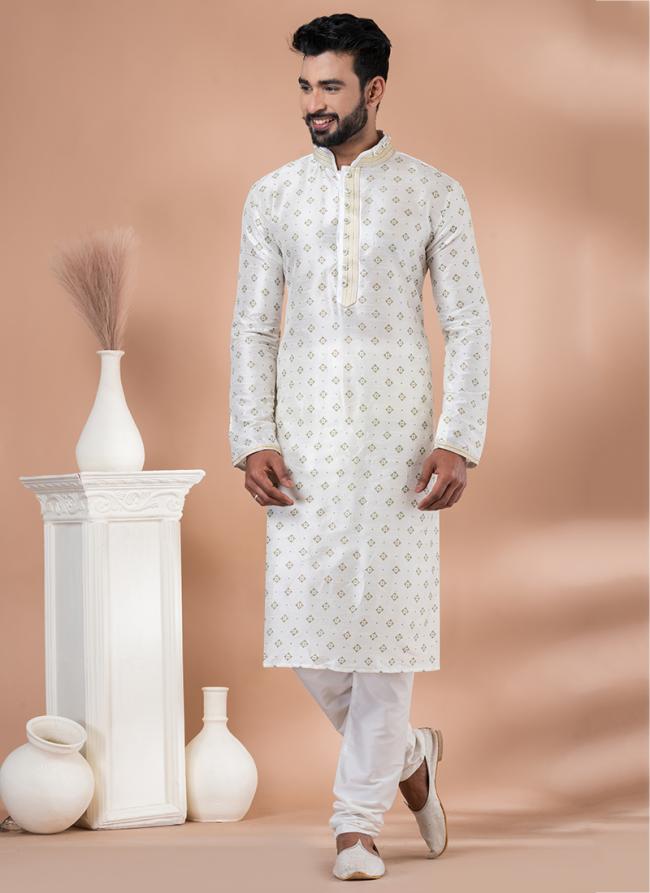 Banarasi Dhupion  Off White Traditional Wear Weaving Kurta Pajama